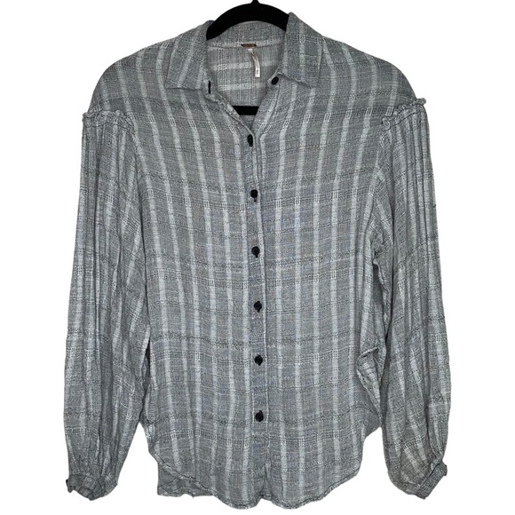 Free People Light Gray Button-Up Blouse - Picture 4 of 13